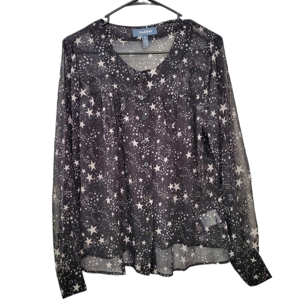 Modcloth No Time Like the Peasant Blouse in Black Stars Size Medium